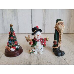 Rustic Santa Claus snowman Tree Village figure Xmas set